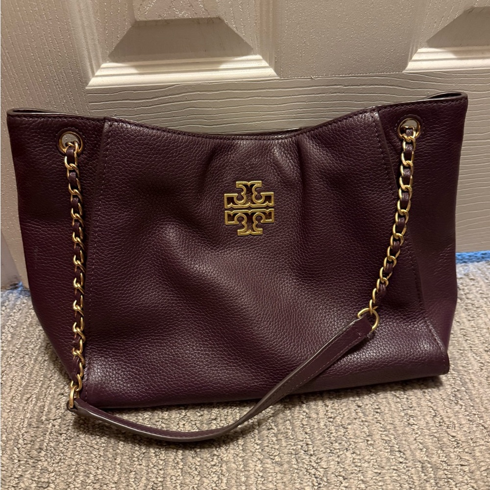 Tory Burch Dark Purple Shoulder Bag with Gold Accents